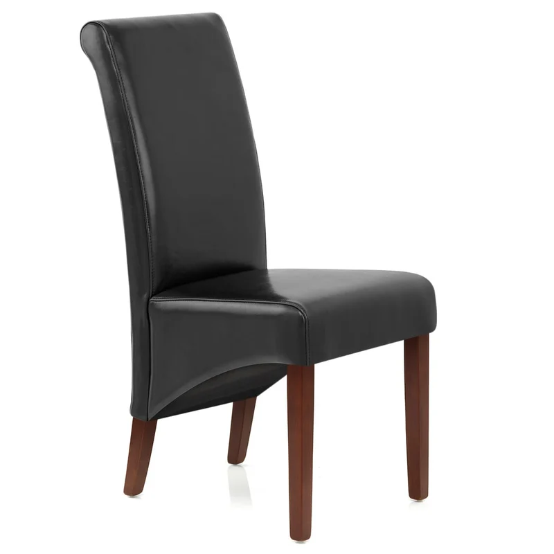 Chaise Bois Cuir Croûté - Carlo Noyer Noir