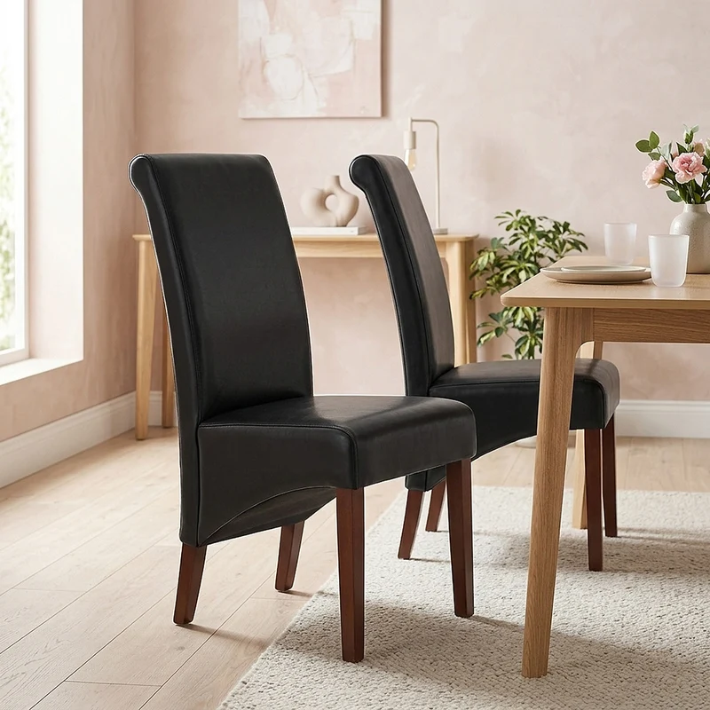 Chaise Bois Cuir Croûté - Carlo Noyer Noir