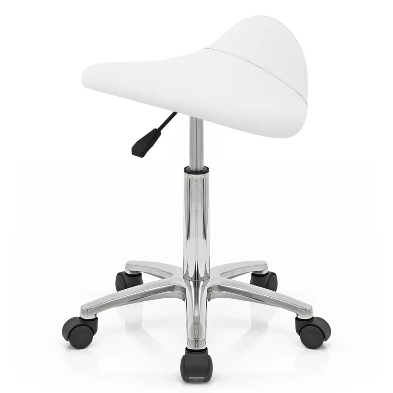 Tabouret Faux Cuir Chrome - Deluxe Saddle Blanc