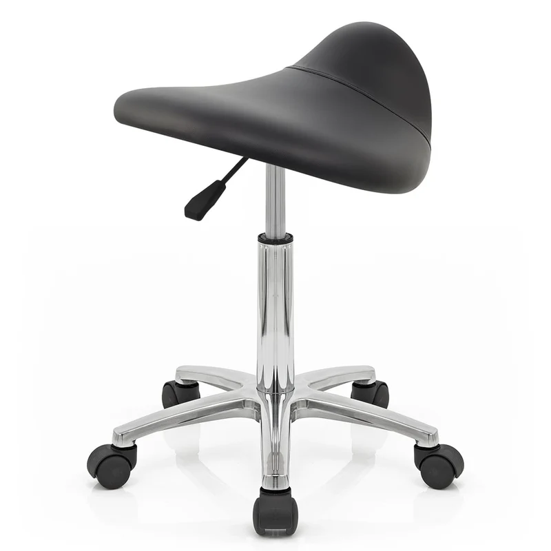 Tabouret Faux Cuir Chrome - Deluxe Saddle Noir