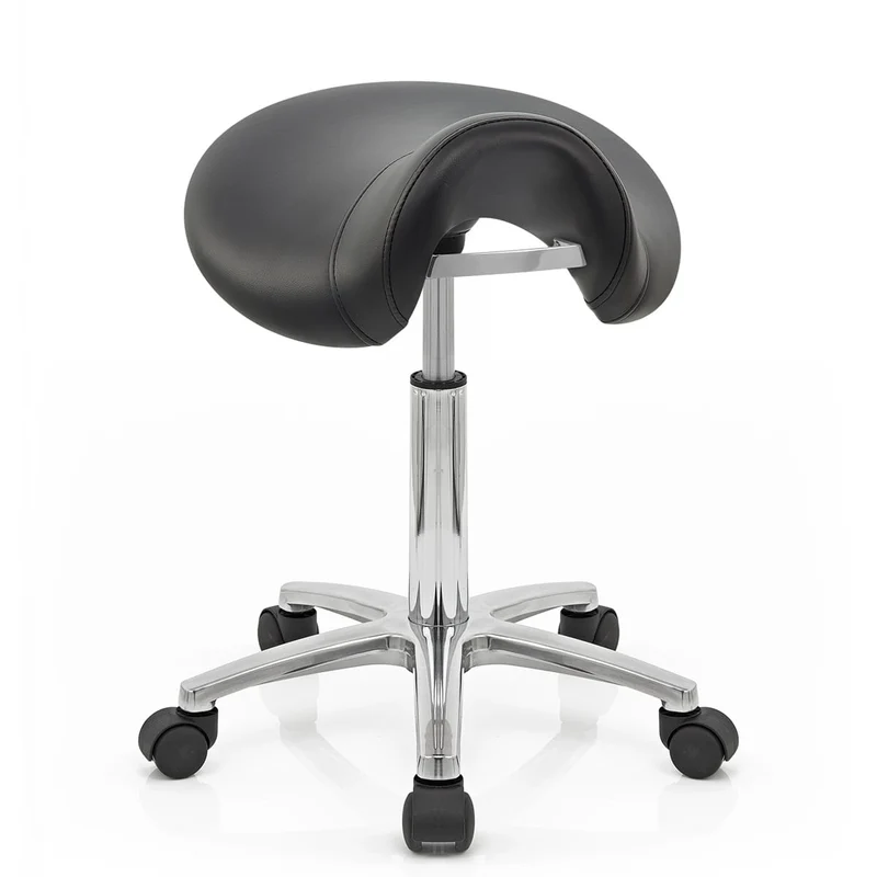 Tabouret Faux Cuir Chrome - Deluxe Saddle Noir
