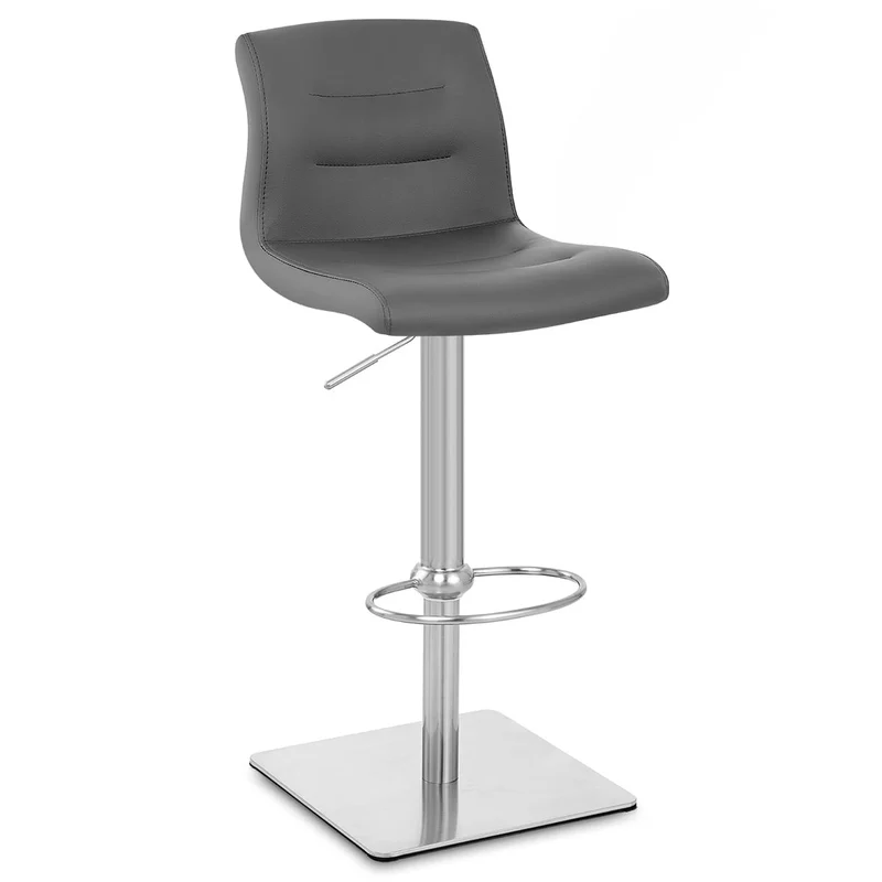 Chaise de Bar Cuir Chrome Brossé - Paradis Deluxe Gris