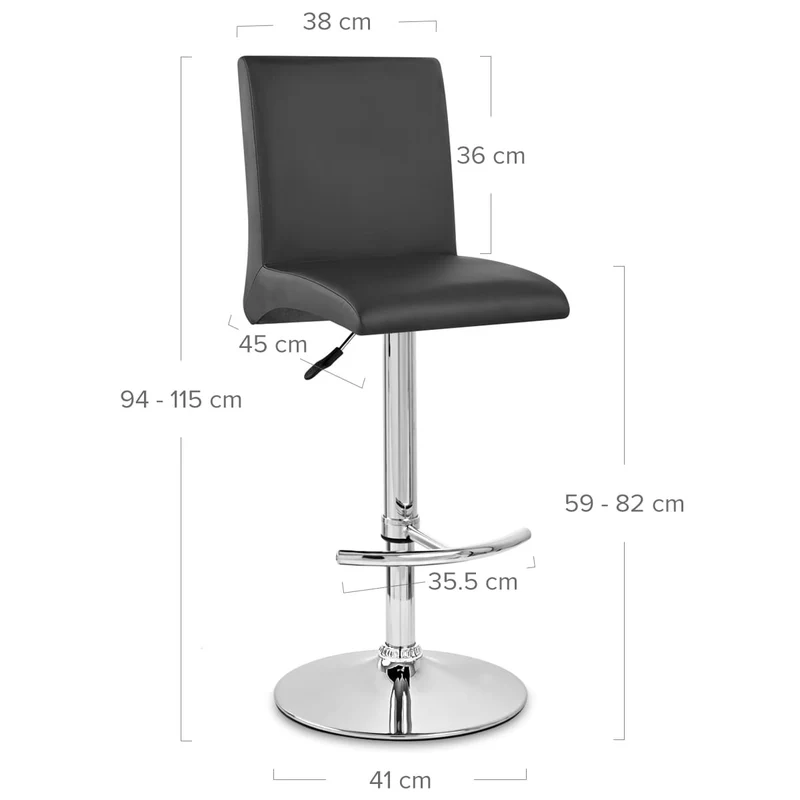 Chaise de Bar Faux Cuir Chrome - Deluxe High Back Noir