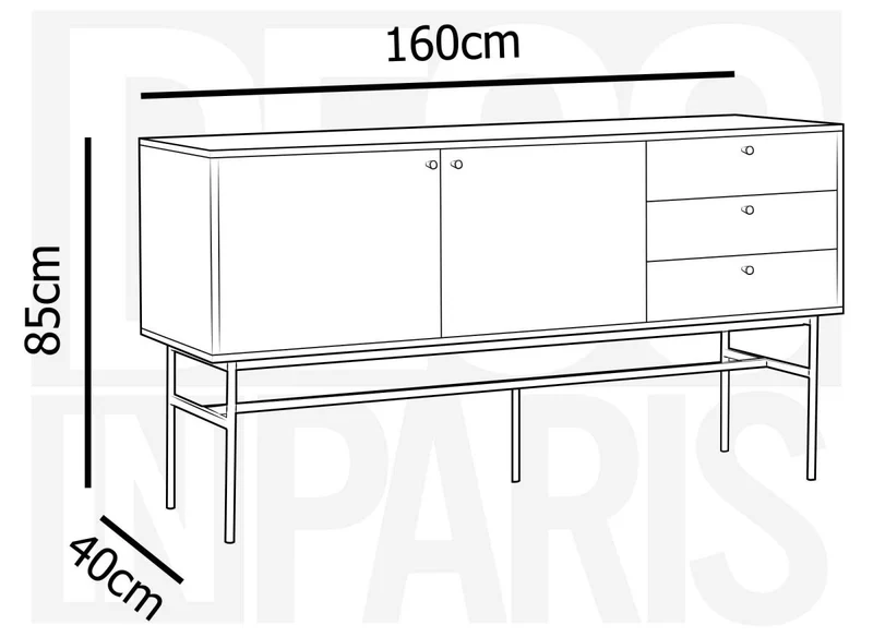 Buffet enfilade 3 tiroirs 2 portes en bois et métal noir DARYL