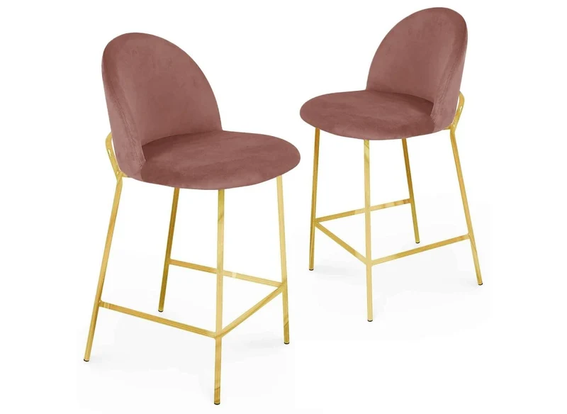 Lot de 2 tabourets de bar design en velours rose ARABEL