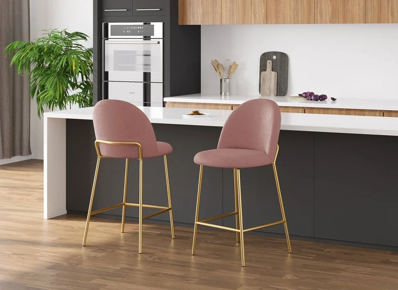 Lot de 2 tabourets de bar design en velours rose ARABEL