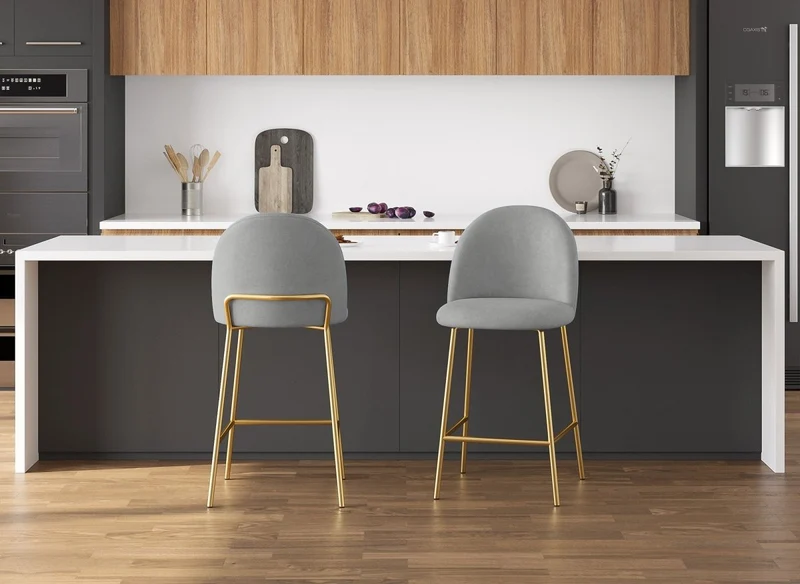 Lot de 2 tabourets de bar design en velours gris ARABEL