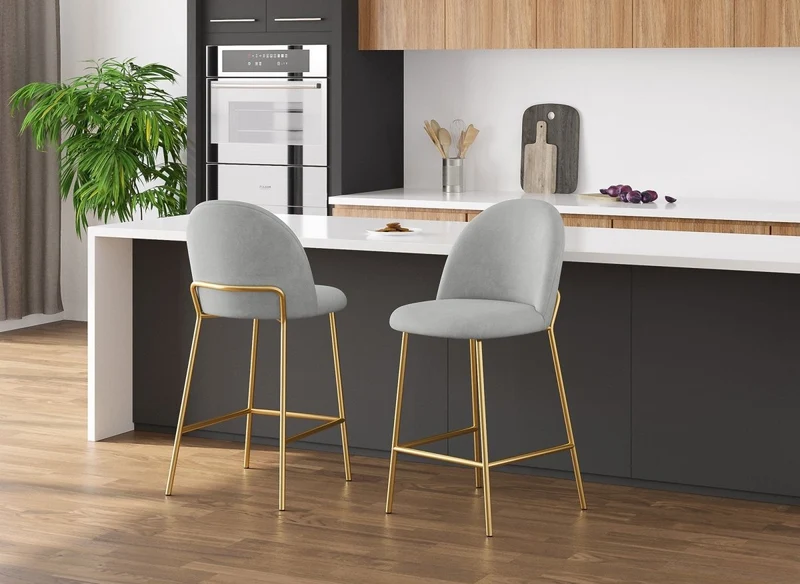 Lot de 2 tabourets de bar design en velours gris ARABEL