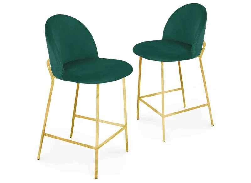 Lot de 2 tabourets de bar design en velours vert ARABEL