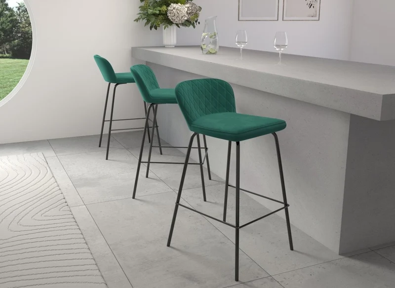 Lot de 2 tabourets de bar design en velours vert BOSCO