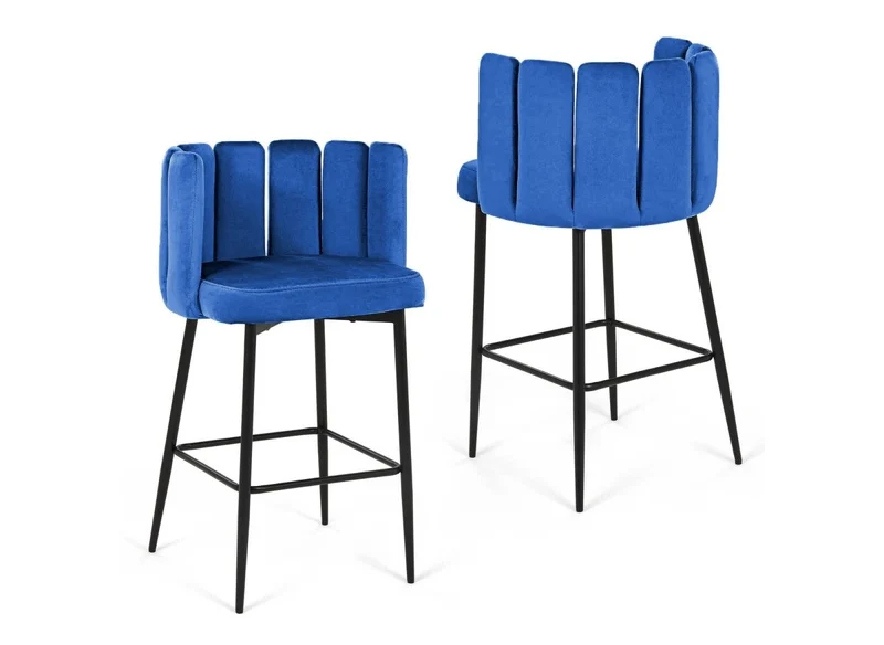 Lot de 2 tabourets de bar design en velours bleu DEBBY