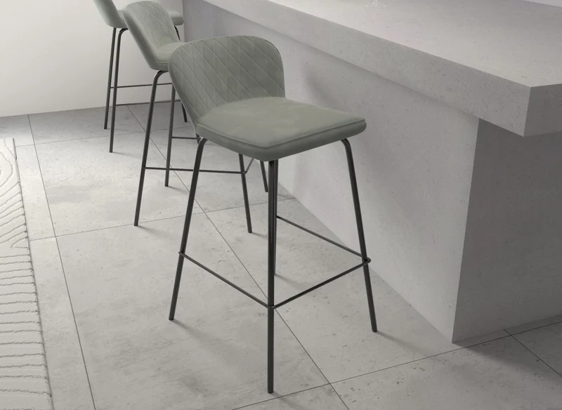 Lot de 2 tabourets de bar design en velours gris BOSCO