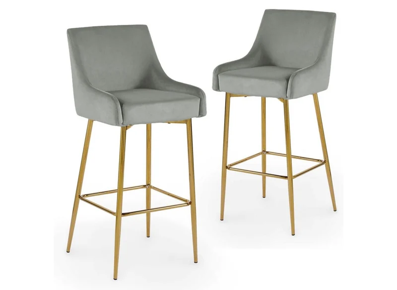 Lot de 2 tabourets de bar design en velours gris LALYA