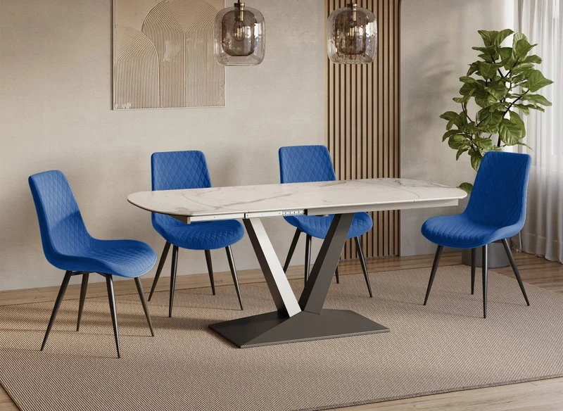 Lot de 2 chaises design en velours bleu YOLA