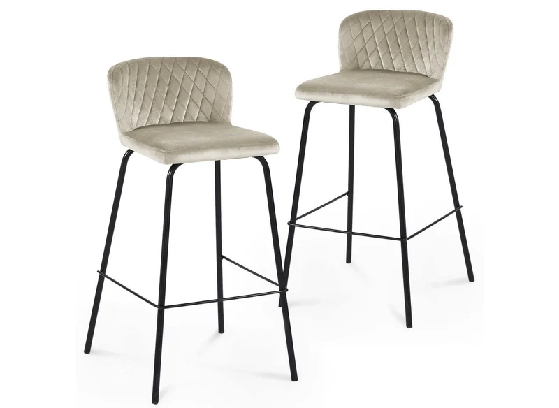 Lot de 2 tabourets de bar design en velours beige BOSCO