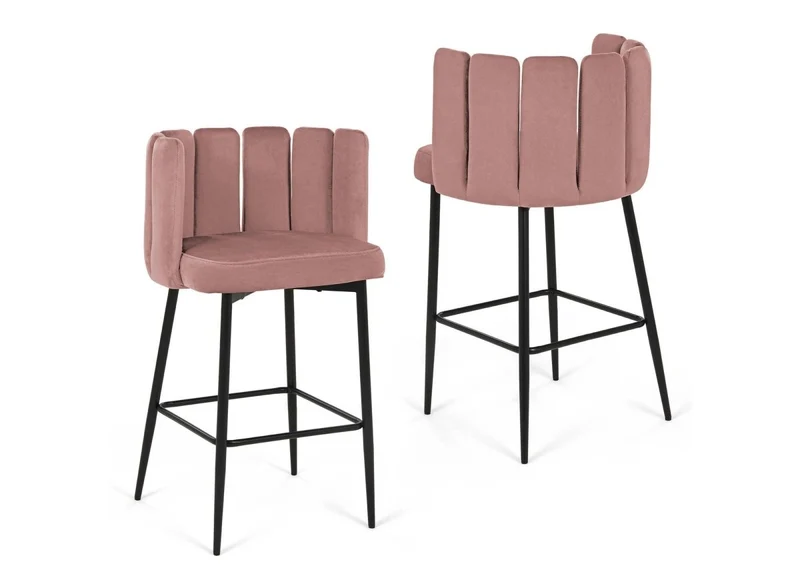 Lot de 2 tabourets de bar design en velours rose DEBBY