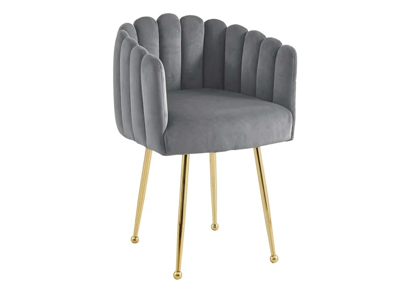 Chaise en velours gris pieds en métal doré HAYDEN