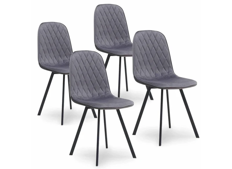 Lot de 4 chaises en tissu velours gris AMBRE