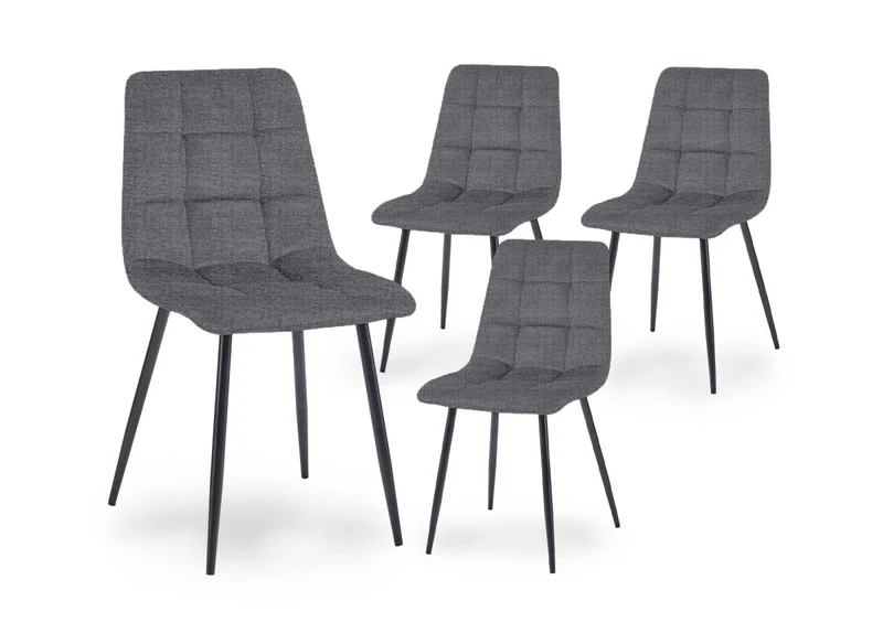 Lot de 4 chaises en tissu gris capitonné JEREMI