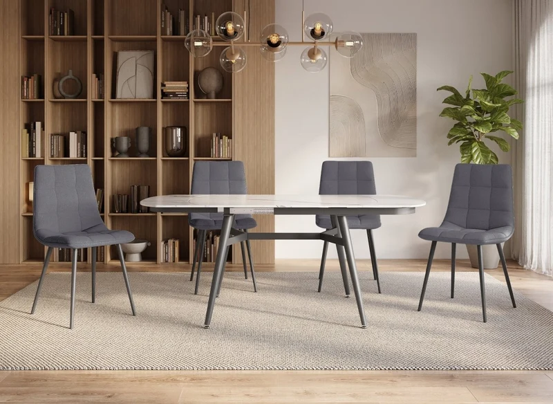 Lot de 4 chaises en tissu gris capitonné JEREMI