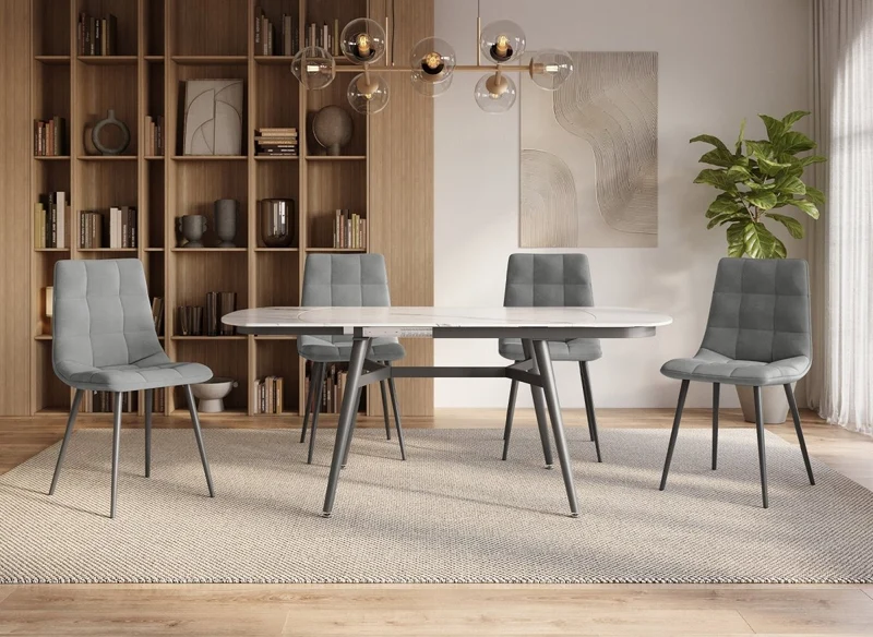 Lot de 4 chaises en velours gris capitonné JEREMI