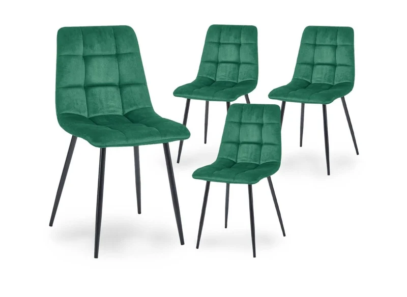 Lot de 4 chaises en velours vert capitonné JEREMI