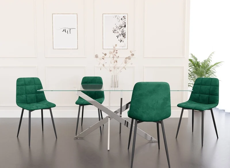 Lot de 4 chaises en velours vert capitonné JEREMI