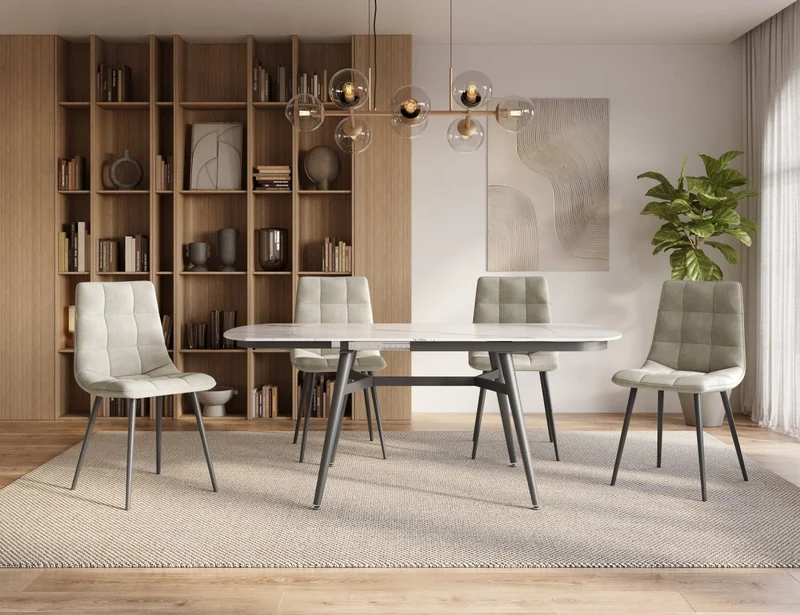 Lot de 4 chaises en velours beige capitonné JEREMI