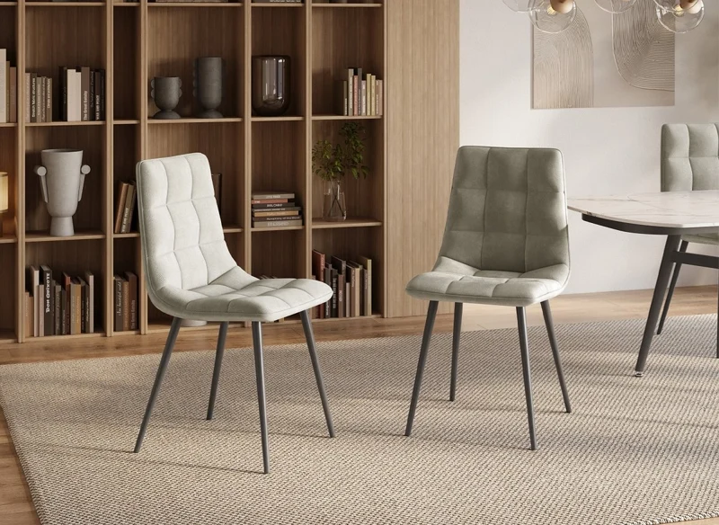 Lot de 4 chaises en velours beige capitonné JEREMI