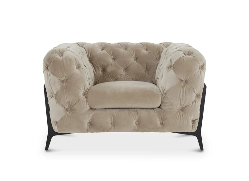 Fauteuil capitonné chesterfield velours beige CARMEN