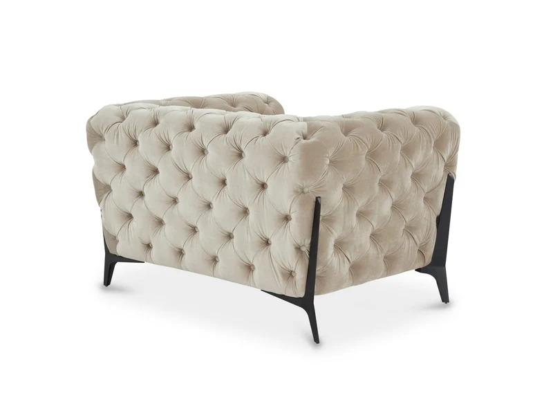 Fauteuil capitonné chesterfield velours beige CARMEN