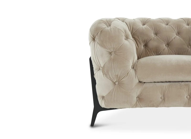 Fauteuil capitonné chesterfield velours beige CARMEN