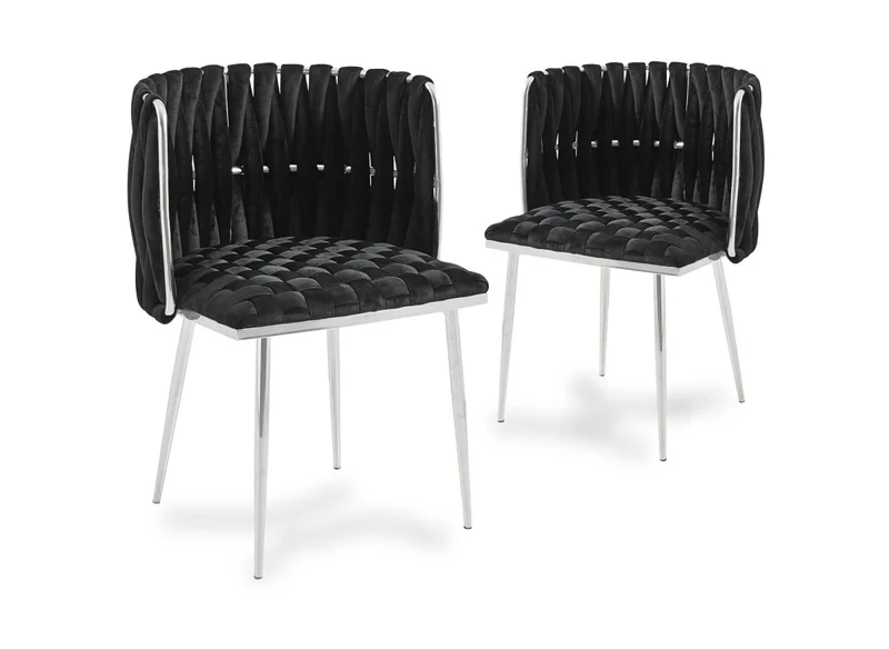Lot de 2 chaises en velours noir pieds en métal argenté POLO
