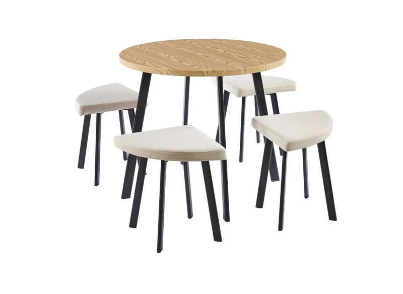 Ensemble table à manger en bois avec 4 tabourets beige IRINA