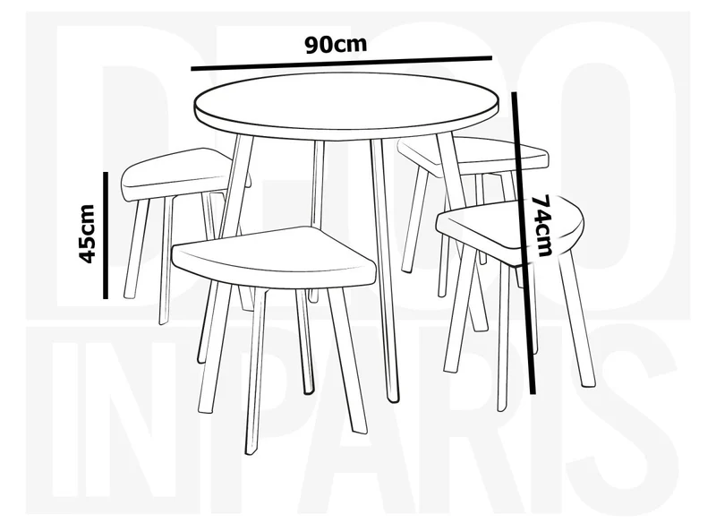 Ensemble table à manger en bois avec 4 tabourets beige IRINA