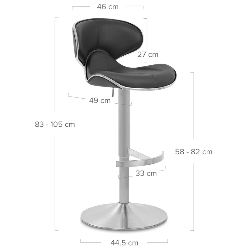 Chaise de Bar Cuir Chrome Brossé - Félix Deluxe Noir