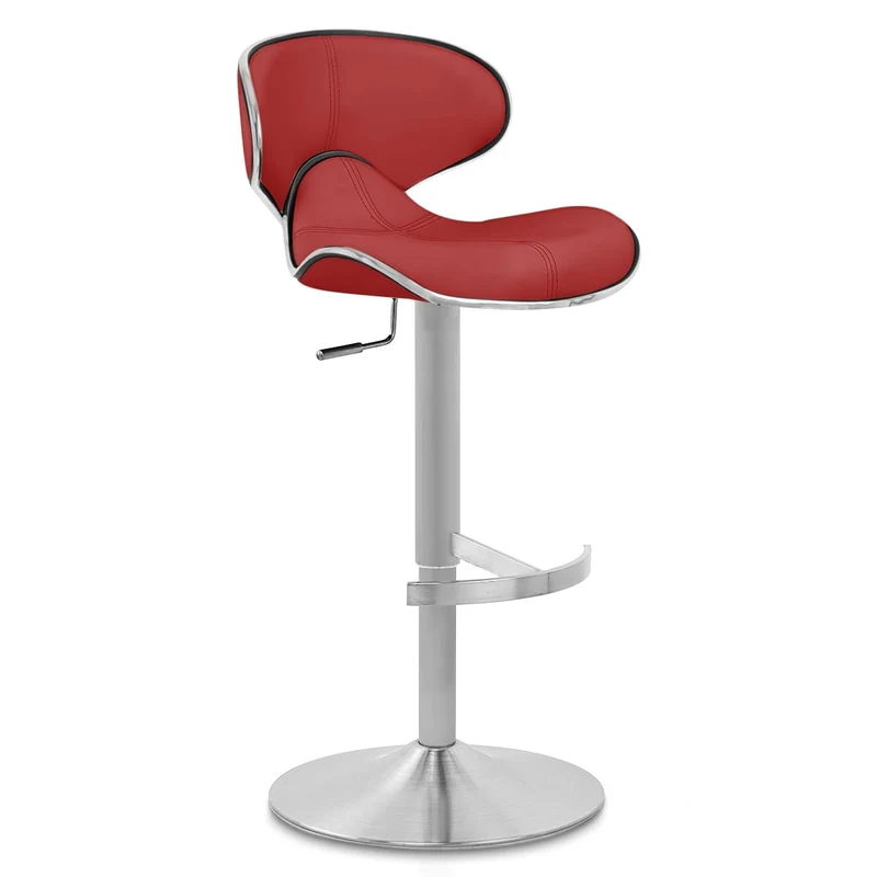 Chaise de Bar Cuir Chrome Brossé - Félix Deluxe Rouge