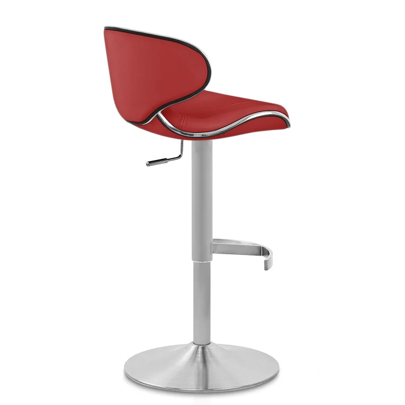 Chaise de Bar Cuir Chrome Brossé - Félix Deluxe Rouge