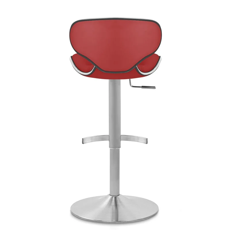 Chaise de Bar Cuir Chrome Brossé - Félix Deluxe Rouge