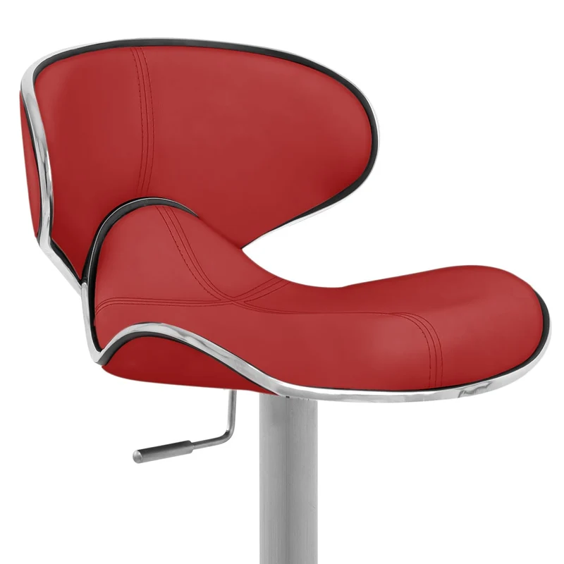Chaise de Bar Cuir Chrome Brossé - Félix Deluxe Rouge