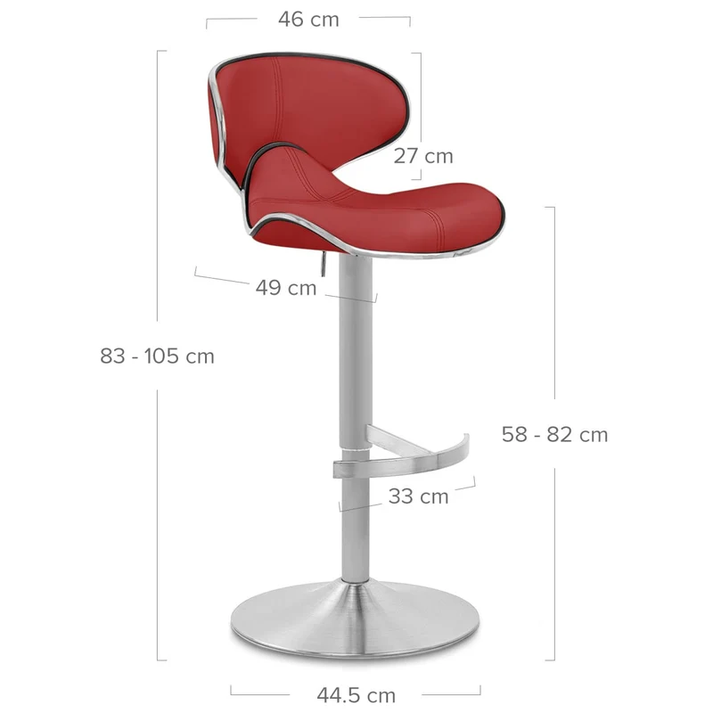 Chaise de Bar Cuir Chrome Brossé - Félix Deluxe Rouge