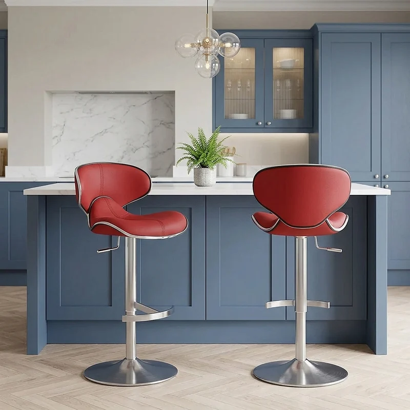 Chaise de Bar Cuir Chrome Brossé - Félix Deluxe Rouge