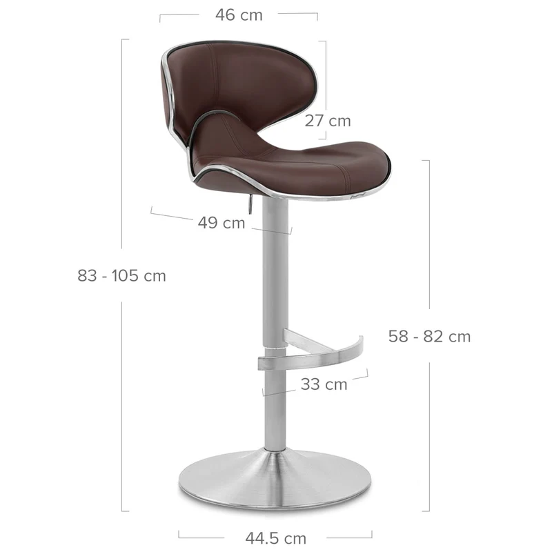 Chaise de Bar Cuir Chrome Brossé - Félix Deluxe Marron