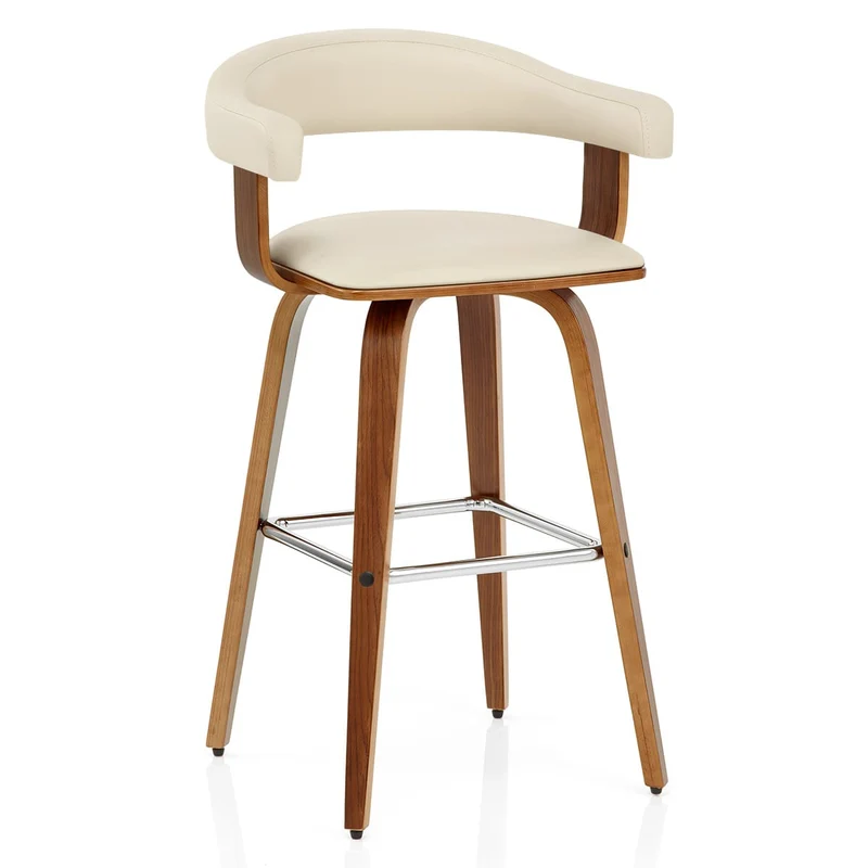 Chaise de Bar Faux Cuir Bois - Ontario Crème