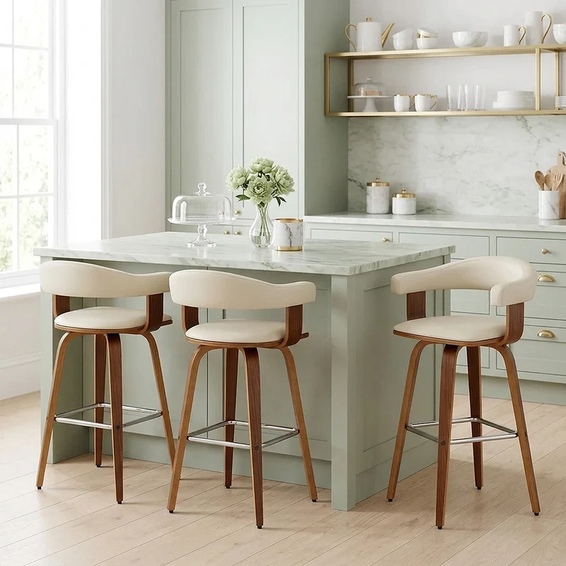 Chaise de Bar Faux Cuir Bois - Ontario Crème