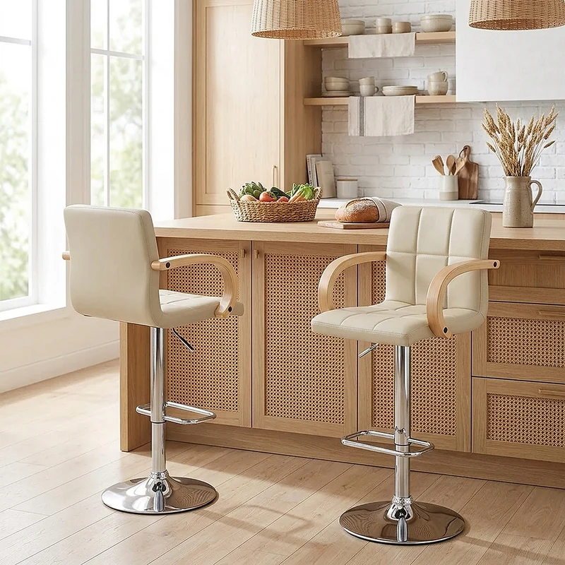 Chaise de Bar Faux Cuir Chrome - Burton Crème