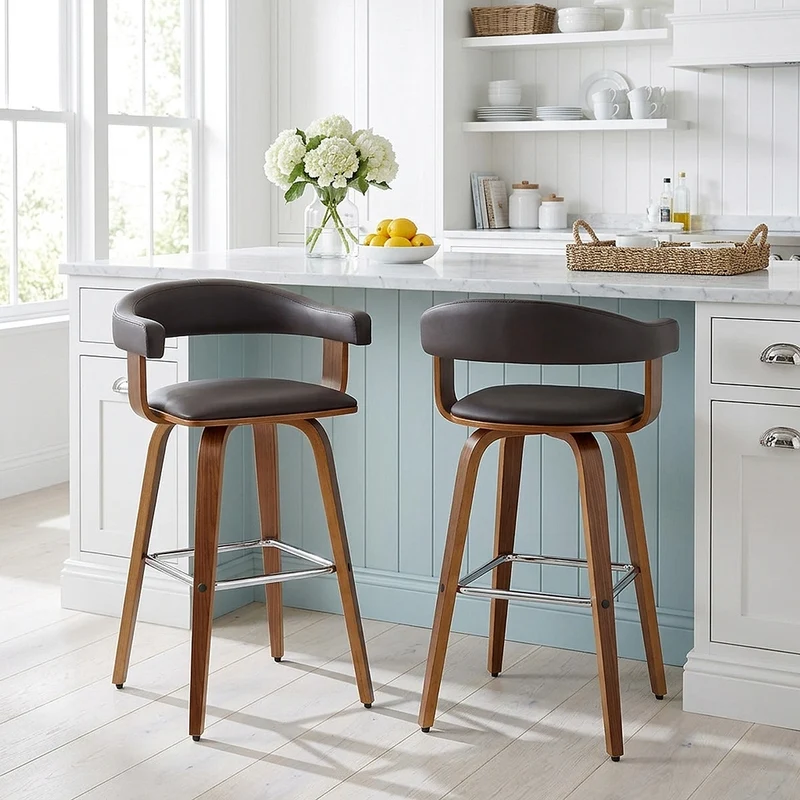 Chaise de Bar Faux Cuir Bois - Ontario Marron