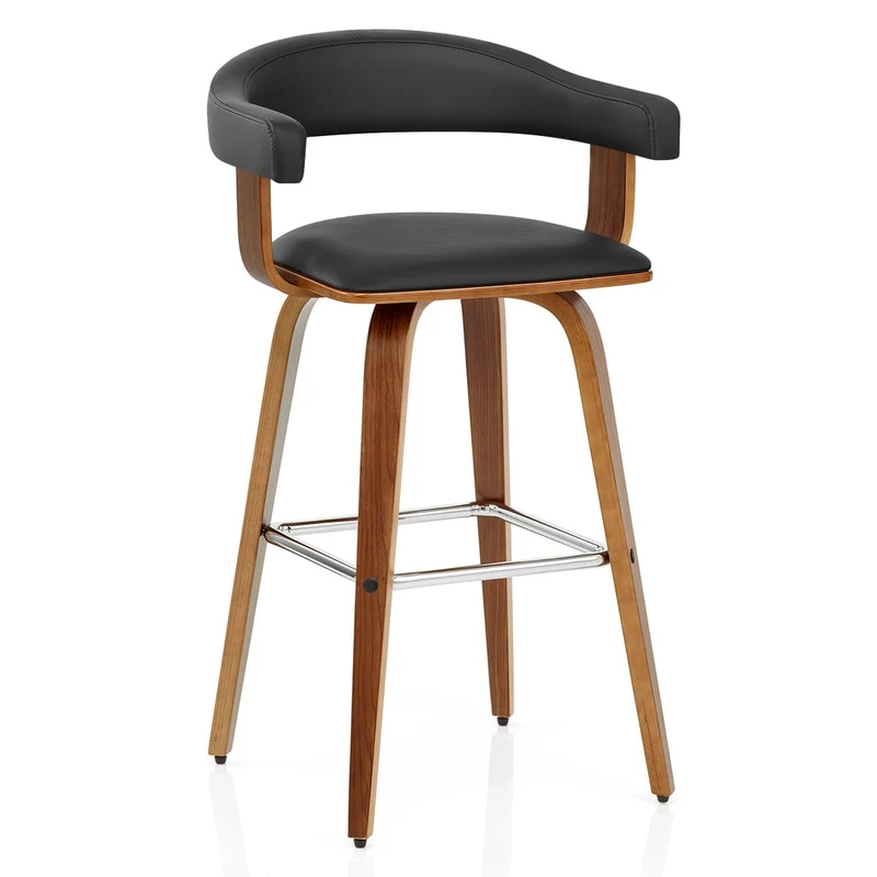 Chaise de Bar Faux Cuir Bois - Ontario Noir