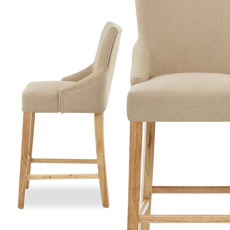 Chaise de Bar Tissu Bois - Magna Crème