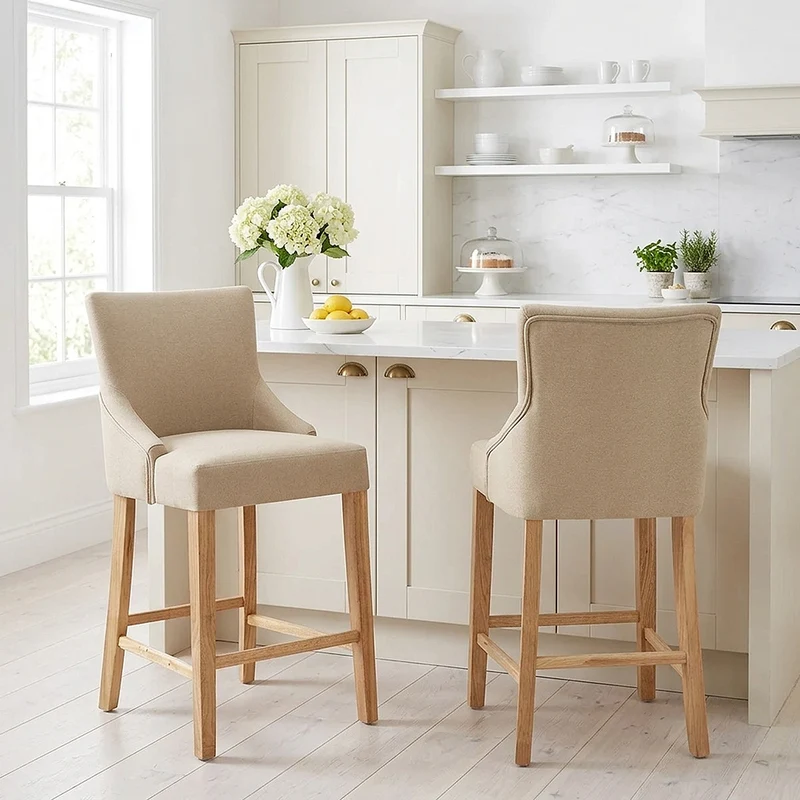 Chaise de Bar Tissu Bois - Magna Crème